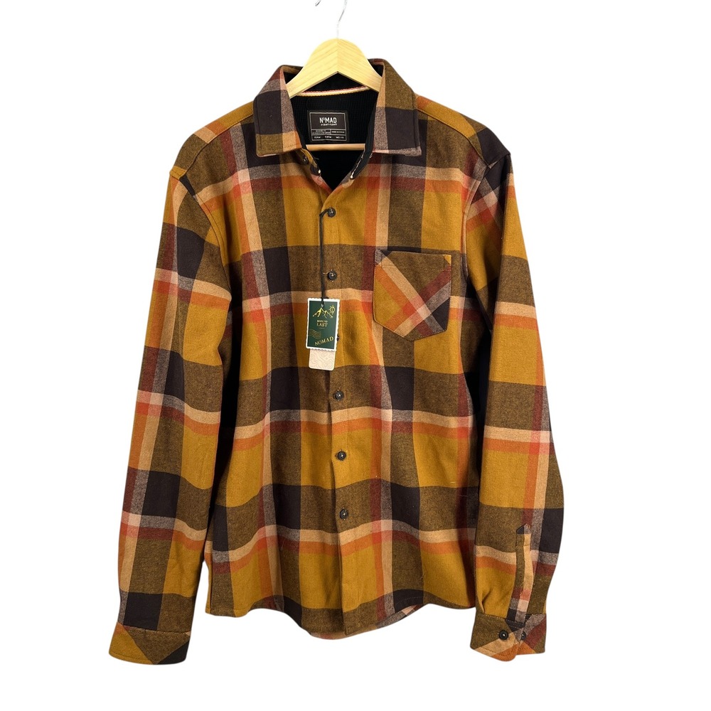 Nomad Plaid Fleece Lined Flannel Shirt Caramel Brown Size Medium New‎